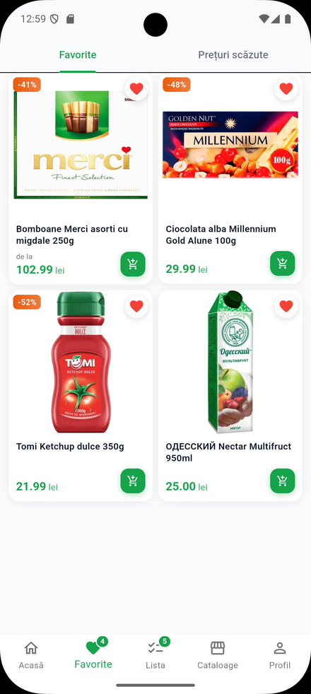 Produse favorite și oferte urmărite în redu