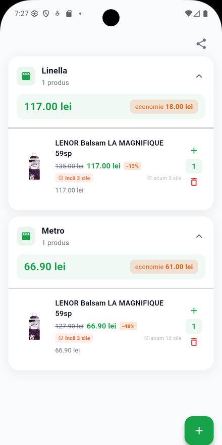 Smart shopping list grouped by retailer
