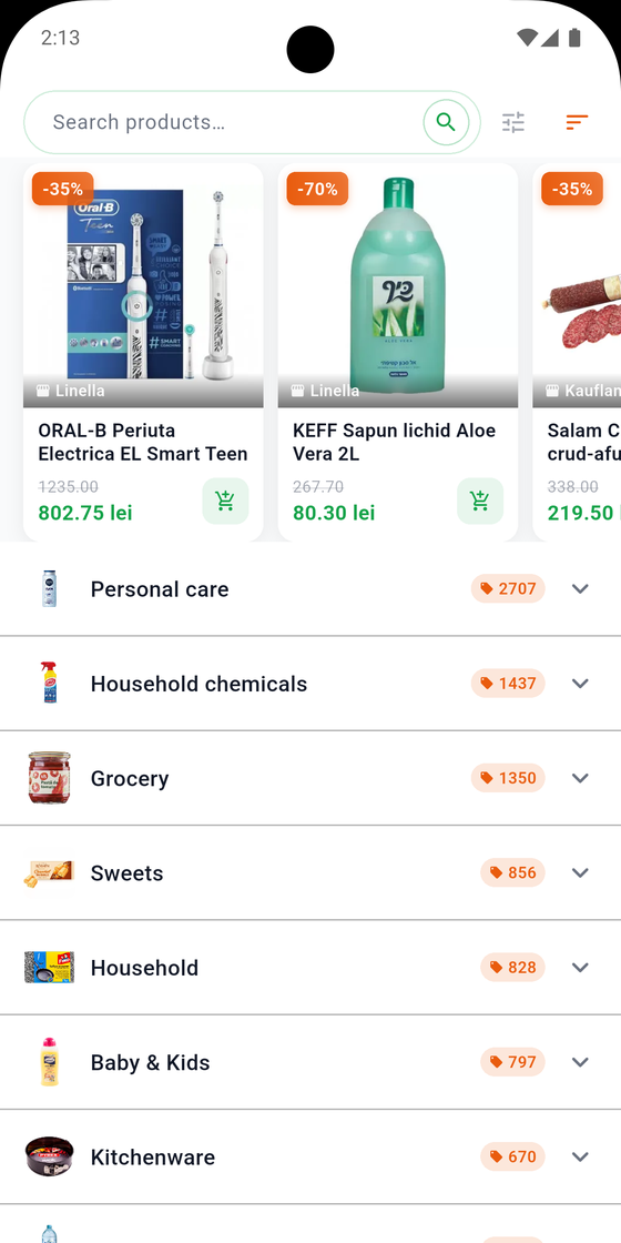 redu home screen with personalized grocery deals